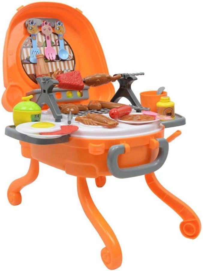 GZQ Kids BBQ Playsets Simulation Kitchen Grill Set Detachable Portable Suitcase Cooking Toys Children Kitchen Cosplay Toys with Light Sound