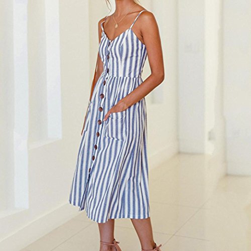 Party Long Dress,Clearance! AgrinTol Womens Holiday Striped Ladies Summer Beach Buttons Dress (3XL, Blue) - Thumbnail 4