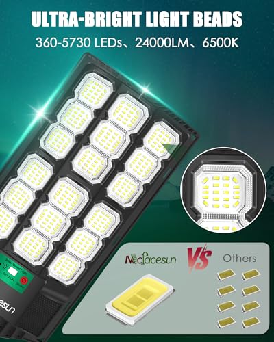 Solar Light Outdoor 24000LM -6500K motion sensor light, IP66 Waterproof Outdoor Flood Lights with Motion Sensor & Dusk to Dawn, led solar lights Easy Installation