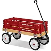 Radio Flyer Town and Country Wooden Wagon Kids Ride-On Outdoor Rolling Toy with Removable Side Panels and Foldable Long Handl