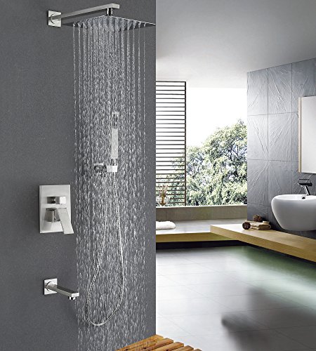 Esnbia Shower System, Shower Faucet Set with Tub Spout and 10" Rain Shower Head Wall Mounted Shower Set All Metal(Contain Shower Faucet Rough-In Valve)