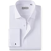 REXIUD Men's French Cuffs Dress Shirt Stretch Windsor Collar with Removable Collar Stays Long Sleeve Solid
