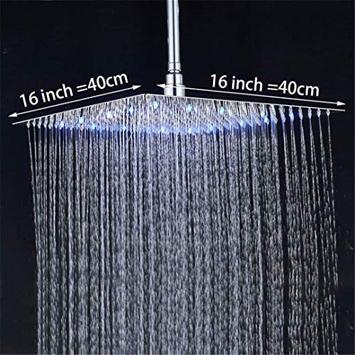 Bestyunyu LED Rainfall Shower 8/10/12/16/20 Inch Chrome Stainless Steel Shower Head Wall 16 inch