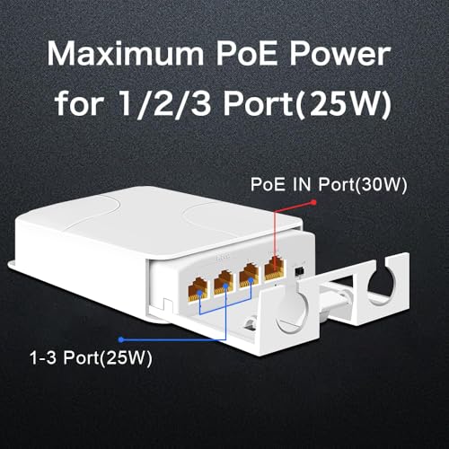 Davuaz 1 in 3 Outputs 1000Mbps PoE+ Outdoor Gigabit PoE Extender, Up to 30W, IEEE802.3af/at Compatible, IP66 Waterproof, Extends Extra 100m, Plug & Play
