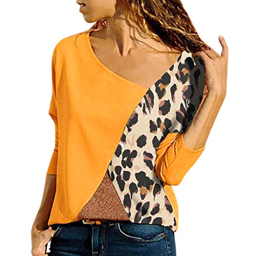 Byyong Leopard Splicing Shirt, Long Sleeve Color Print Casua