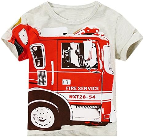 Endymion Meow Baby Boys Short Sleeves White Tee Firetruck Tee 6T