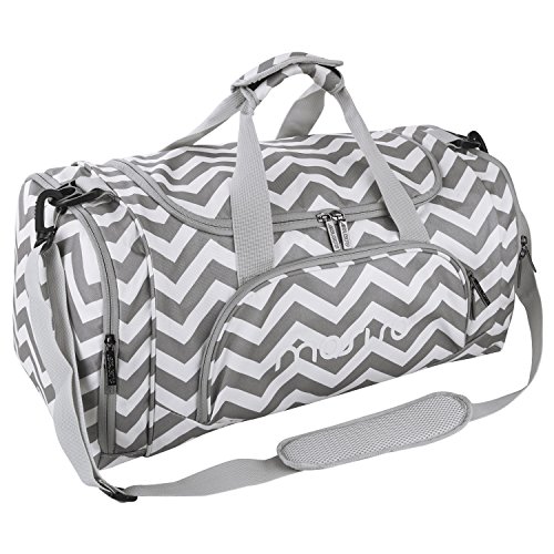 Mosiso Canvas Fabric Foldable Travel Luggage Duffels Shoulder Bag Lightweight for Sports, Gym, Vacation, Chevron Gray