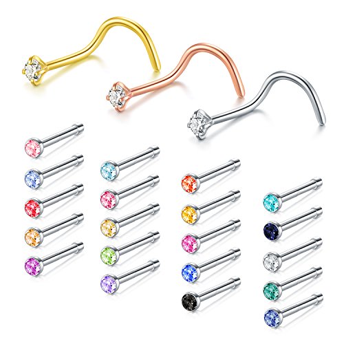 Nose rings, 23pcs 22g 316l surgical stainless steel inc…