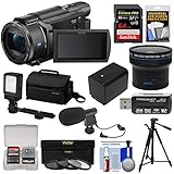 Sony Handycam FDR-AX53 Wi-Fi 4K Ultra HD Video Camera Camcorder + 64GB Card + Battery + Case + Tripod + LED Light + Mic + Filters + Fisheye Lens Kit