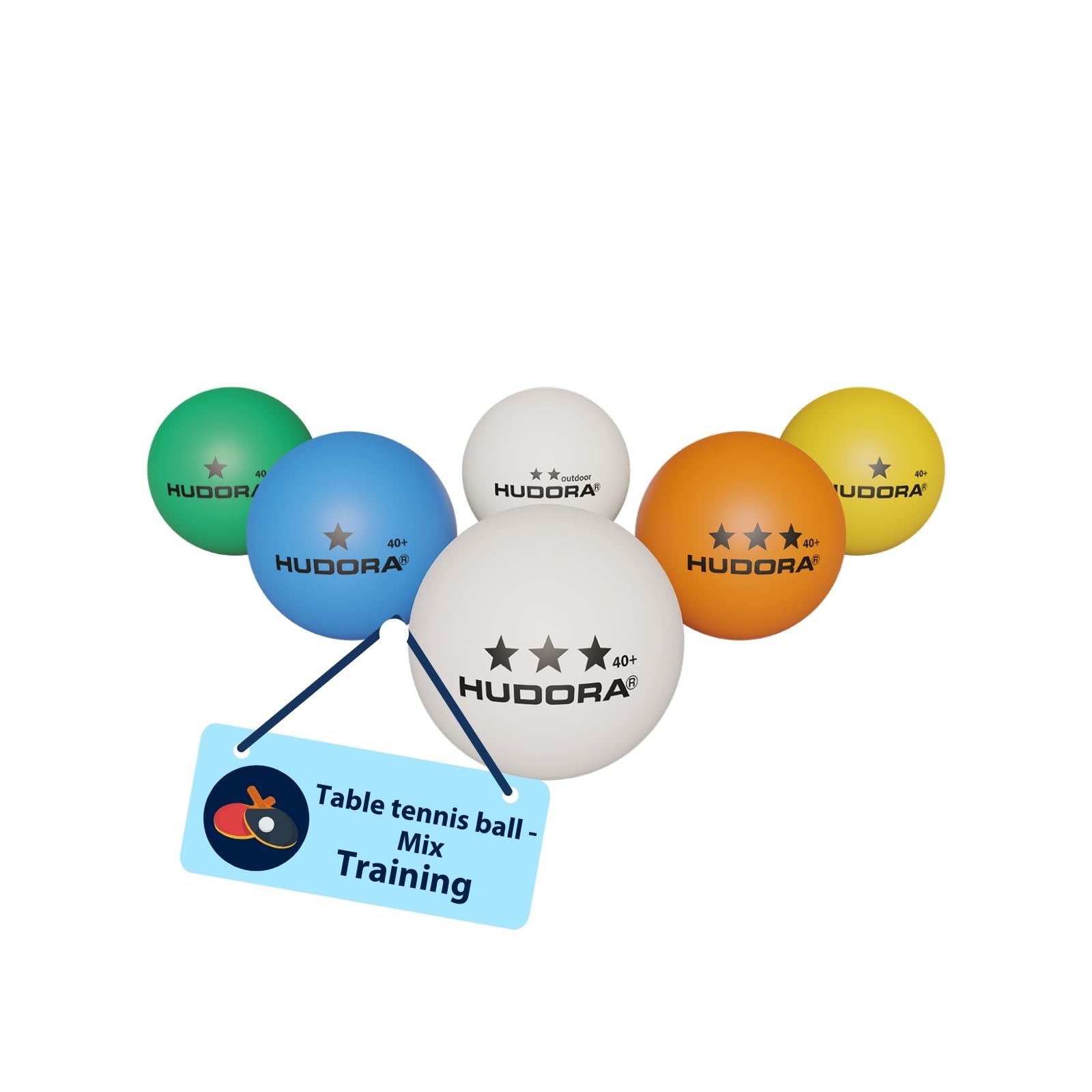 HUDORA Table Tennis Ball Mix - 20 Pieces - Durable Table Tennis Balls in Celluloid-Free Ping Pong Balls - Table Tennis Balls for Beer Pong & Ping Pong