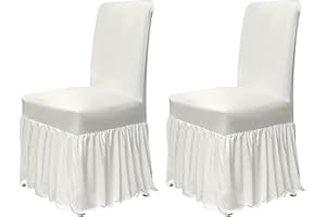 molasofa Chair Covers for Dining Room Set of 2 Stretch Chair Slipcovers with Skirt for Kitchen Seat Protectors Wedding Banquet Decor Kids Pets Spandex Fabric Washable (2pcs, Cream)