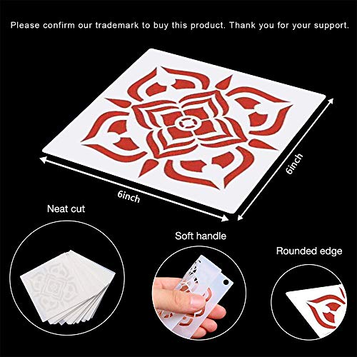 Painting-Stencils,Sosanping Drawing-Mandala-Template Reusable-Laser-Cut-Painting-Stencil for DIY-Decor, Wood, Airbrush, Rocks,Floor and Walls Art 6x6 inch(9 Pack)