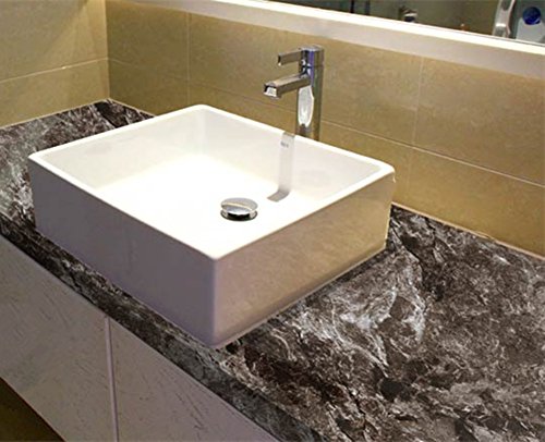 Moyishi Brown Soil Granite Look Marble Gloss Film Vinyl Self Adhesive Counter Top Peel and Stick Wall Decal 17.7''x79'' - Thumbnail 3