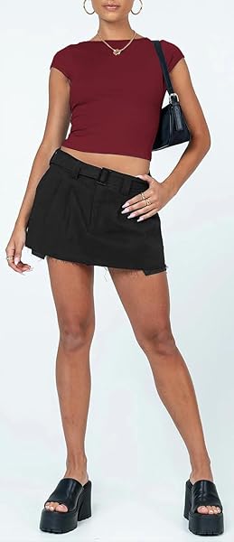 JYCCR WOMEN SEXY BACKLESS SHORT SLEEVE CROP TOP SLIM FIT CREW NECK Y2K CROP TEE(RED,M)