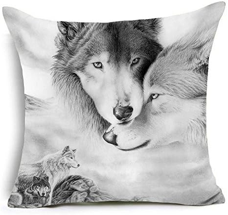 HSS Cotton Linen Square Decorative Throw Pillow Case Cushion Cover 18" X18 Wolf pattern (Guardian lover)