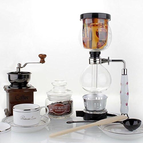 AUKO Manual Coffee Grinder and Maker Set, Artisanal Hand Crank Coffee Mill Glass with Spoon, Burner, Wood Stirrer, Filter and 2 Cups