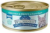 Blue Buffalo Wilderness Wild Delights High Protein Grain Free, Natural Adult Minced Wet Cat Food, Chicken & Trout 5.5 oz (pack of 24)