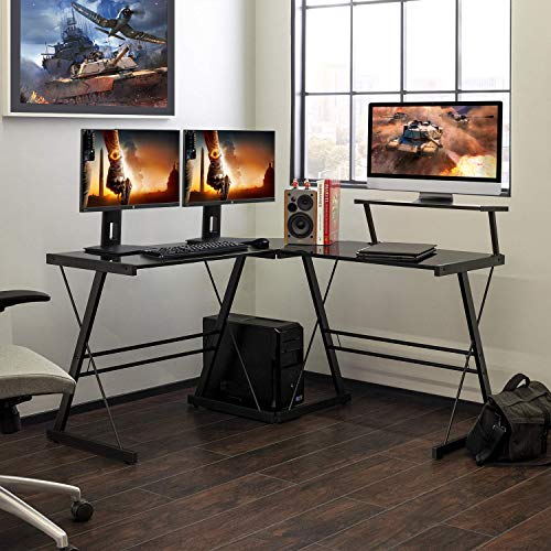 SIMBR LShaped Desk 58.4” Computer Desk, Corner Gaming Desk with Shelf