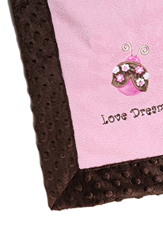 Bacati Ladybug Velor Baby Plush Blanket, Pink/Chocolate