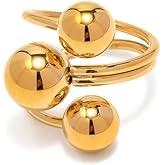 OIDIMS Minimalist Ball Statement Ring for Women Men Gold Plated Stainless Steel Layered 3 Round Balls Open Wrap Finger Rings Comfort Fit Geometric Unique Christmas Birthday Party Jewelry Gift Size 8