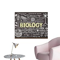 Anzhutwelve Educational Wall Sticker Decals Black Chalkboard Biology Hand Written Symbols School Classroom Cool Poster Black Brown Pale Yellow W48 xL32