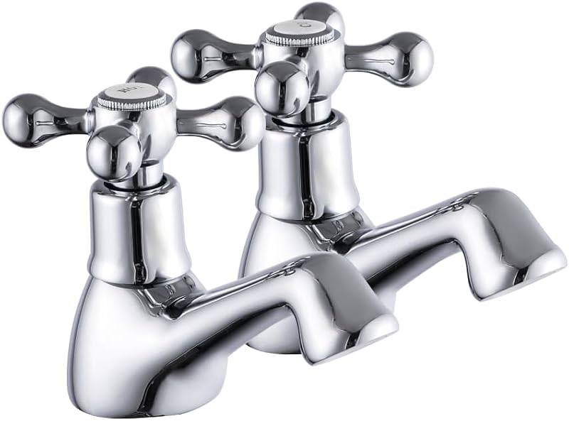 VeeBath Traditional Basin Pillar Taps - Polished Chrome Brass, G1/2 BSP Inlet,