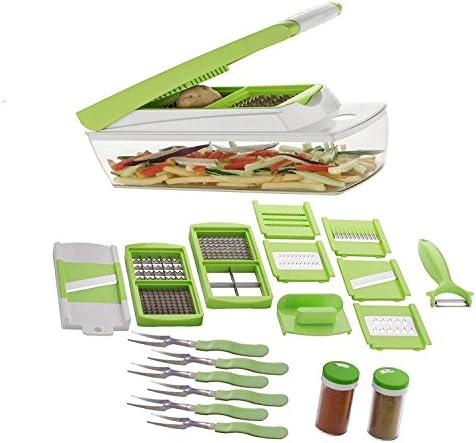 HKC HOUSE 20 In 1 Fruit & Vegetable 6 Forks Spoons & 2 Spice Jar Chopper (Green)