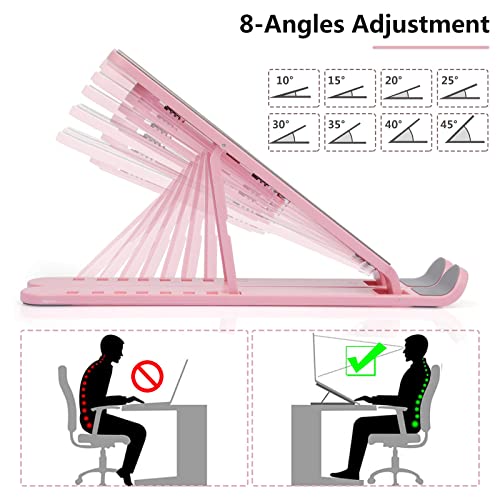 JERX Pink Laptop Stand for Desk, 8 Angles Adjustable Computer Holder