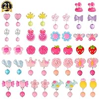 HaiMay 21 Pairs Clip on Earrings Girls Play Earrings for Party Favor, All Packed in 3 Clear Boxes