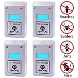 4PCS Ultrasonic Pest Repeller Repellent, Uses the Latest Ultrasonic Technology Againsts Rodents, Rats, Mice, Squirrels, Insects, Bugs, Spiders, Cockroaches, Flies, Ants [Free Night Light]