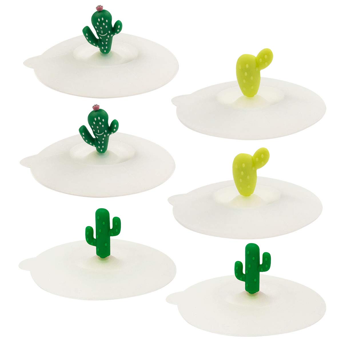 Wrapables Silicone Cup Lids Anti-Dust Airtight Mug Covers for Hot and Cold Beverages, (Set of 6), Cactus