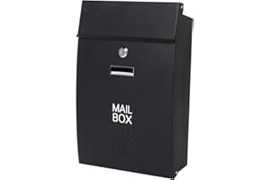 Kasten Wall-Mount Locking Mailbox, Large Capacity Mailbox with Key Lock, Waterproof Drop Box for Outside, 15.2 x 10.1 x 3.3 Inch, Black