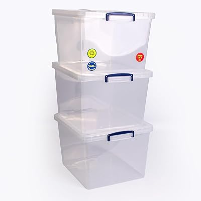 Really Useful Box 3 Pack 33.5 L Nestable with Lid Transparent 380x460x285