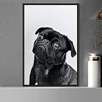Framed Canvas Wall Art High Contrast Portrait Animals Black and White Contemporary Dogs Duotone Expressive Grey Photography Portrait - 16x24 inches