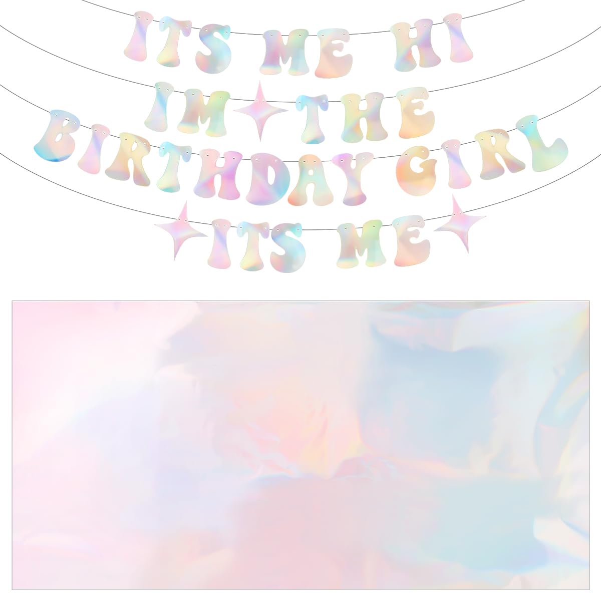 Lotsdonxia 2PCS Girls Birthday Banner with Tablecloth Disposable Plain Illusion Laser Plastic Tablecloths Suitable for Christmas, Birthday Parties, Proms