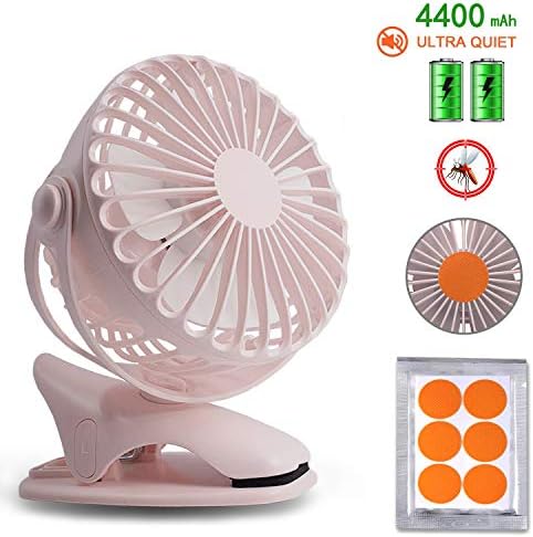 HALLO Gontar Clip-on Stroller Fan 4400 mAh Rechargeable Lithium Battery & USB Cable 360°Rotation Adjustable Speed-Operated Accessory for Baby, Car Seat, Gym, Travel, Treadmill,(Pink)