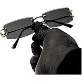 Street Knitted Men Women Stylish Narrow Rimless Black Gradient Tinted Lens Rectangular Gold Frame Shades 90s Rectangular Slim Small Frameless Retro Trendy Hip Hop Square Unisex Sunglasses