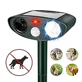 Humutan Ultrasonic Dog Repellent, Outdoor Solar Powered and Weatherproof Ultrasonic Pest Repeller, Cat Repellent with Motion Sensor and Flashing Lights for Cats, Dogs, Birds and Skunks and More