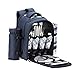 VonShef - 4 Person Blue Tartan Picnic Backpack Bag with Cooler Compartment, Detachable Bottle/Wine Holder, Fleece Blanket, Flatware and Plates