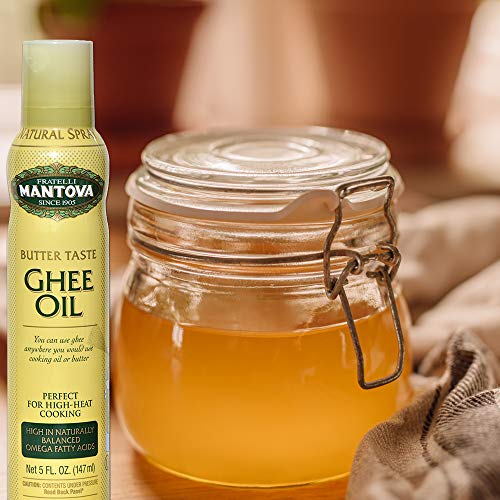 MANTOVA GHEE BUTTER SPRAY WITH OLIVE OIL AND AVOCADO OIL – HIGH IN NATURALLY BALANCED OMEGA FATTY ACIDS, PERFECT FOR HIGH-HEAT COOKING, BAKING, AND GRILLING, 5 FL OZ NON-AEROSOL SPRAY BOTTLE
