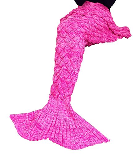 Mermaid Tail Blanket Girls Dressing Up Toys Handmade Knitted Living Room Sofa Throws Perfect Birthday gifts for any Girls 74.80 inch x 35.43 inch (Scaly-Adults-Rose red)