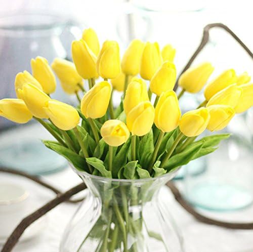 Artificial Flowers Tulip 10pcs/set Pu Stunning Holland Mini Tulip Real Touch Wedding Flower Latex Plants for Party Home Hotel Event Christmas Gift Decor (Yellow)