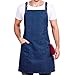Fine Stripes Denim Apron - Barista, Kitchen, Cooking, Grill, Shop, Bartender, Artist, Stylist, Craft, BBQ, Chef Apron with Adjustable Cross Back Straps, 3 Pockets, Men and Women, One Size Fits All