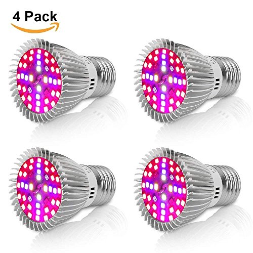 Led Grow Light Bulb,Derlights 40W E26 Full Spectrum Led Grow Light Bulb, SMD2835 Grow Plant Light for Indoor Garden Greenhouse and Hydropoics Greenhouse Organic,Pack of 4
