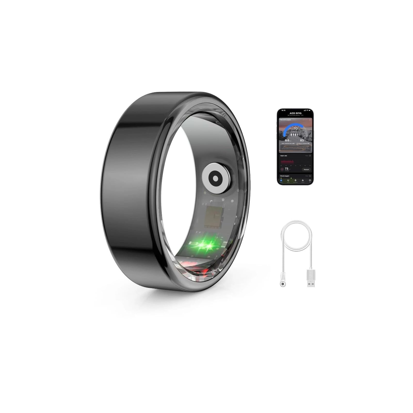 Cuifati Smart Health Ring for Women Men, Fitness Tracker Ring with Heart Rate, Sleep Monitoring, Step Counting Compatible with iOS and Android, Water proof Fitness Tracker(Black, 11)