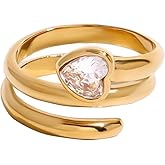 OIDIMS Cubic Zirconia Heart Spiral Ring 18K Gold-Tone Plated Twist Band Stackable Elegant Eternity Crystal CZ Promise Love Ring for Women Hypoallergenic Comfort Fit Wedding Cocktail Jewelry