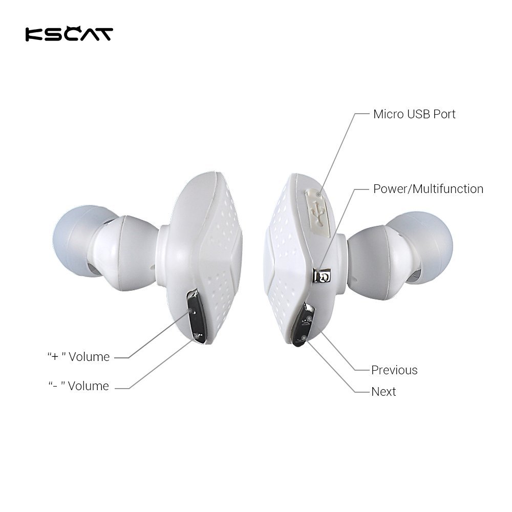 KSCAT Bluetooth Headphones V4.1 Sweatproof Sport Headphones for Gym Running Workout 8 Hour Battery Noise Cancelling Headsets Hands-free Calling NICE 16 White