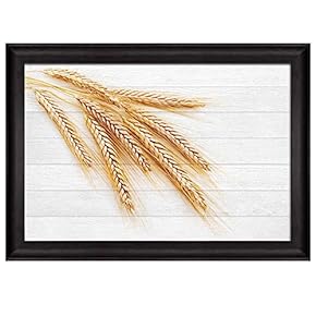 Branches of Wheat Over White Wooden Panels Background...