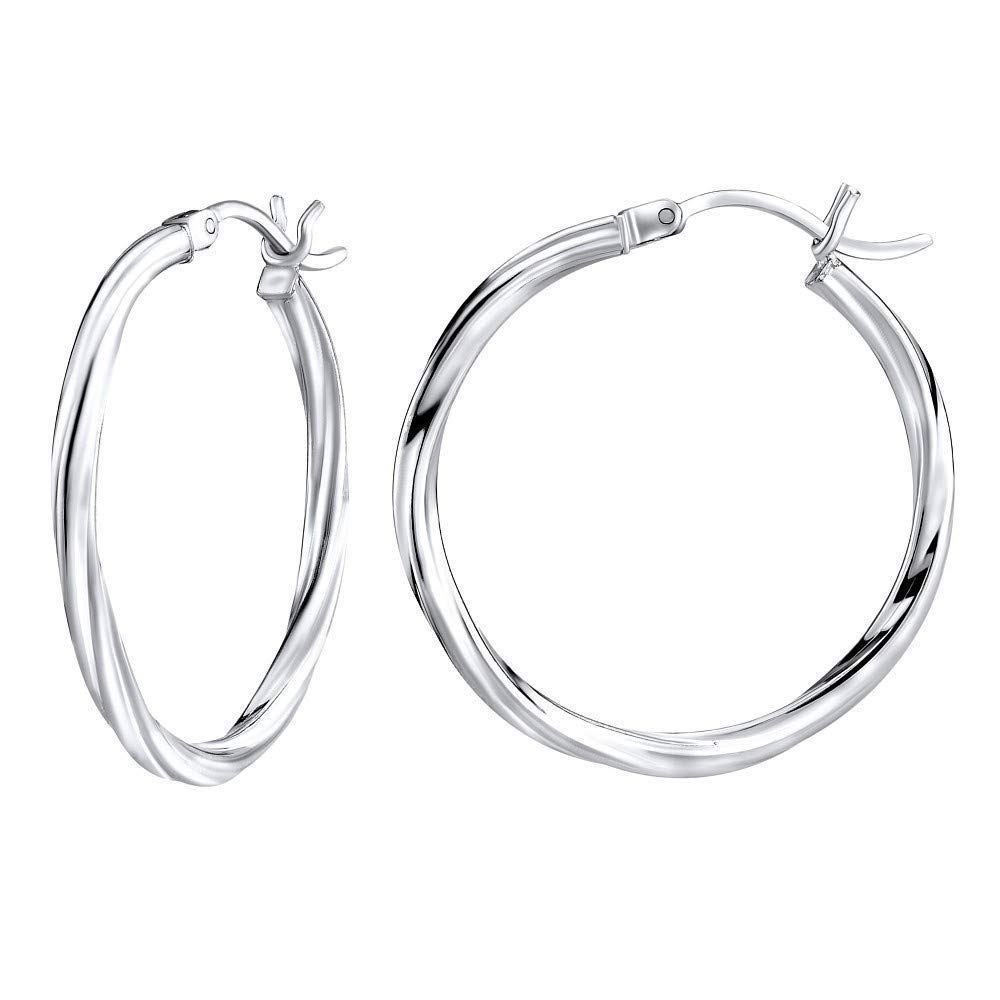 SILVEGO - ZT576225 - Women 925 Sterling Silver Hoop Earrings 3 cm