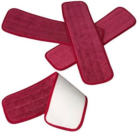 Microfiber Damp Mop Pads - 4-Pack - Reusable - Machine Washable - Hook and Loop - Commercial Grade - Reusable - Wet or Dry Floor Cleaning - 19" x 5.5"